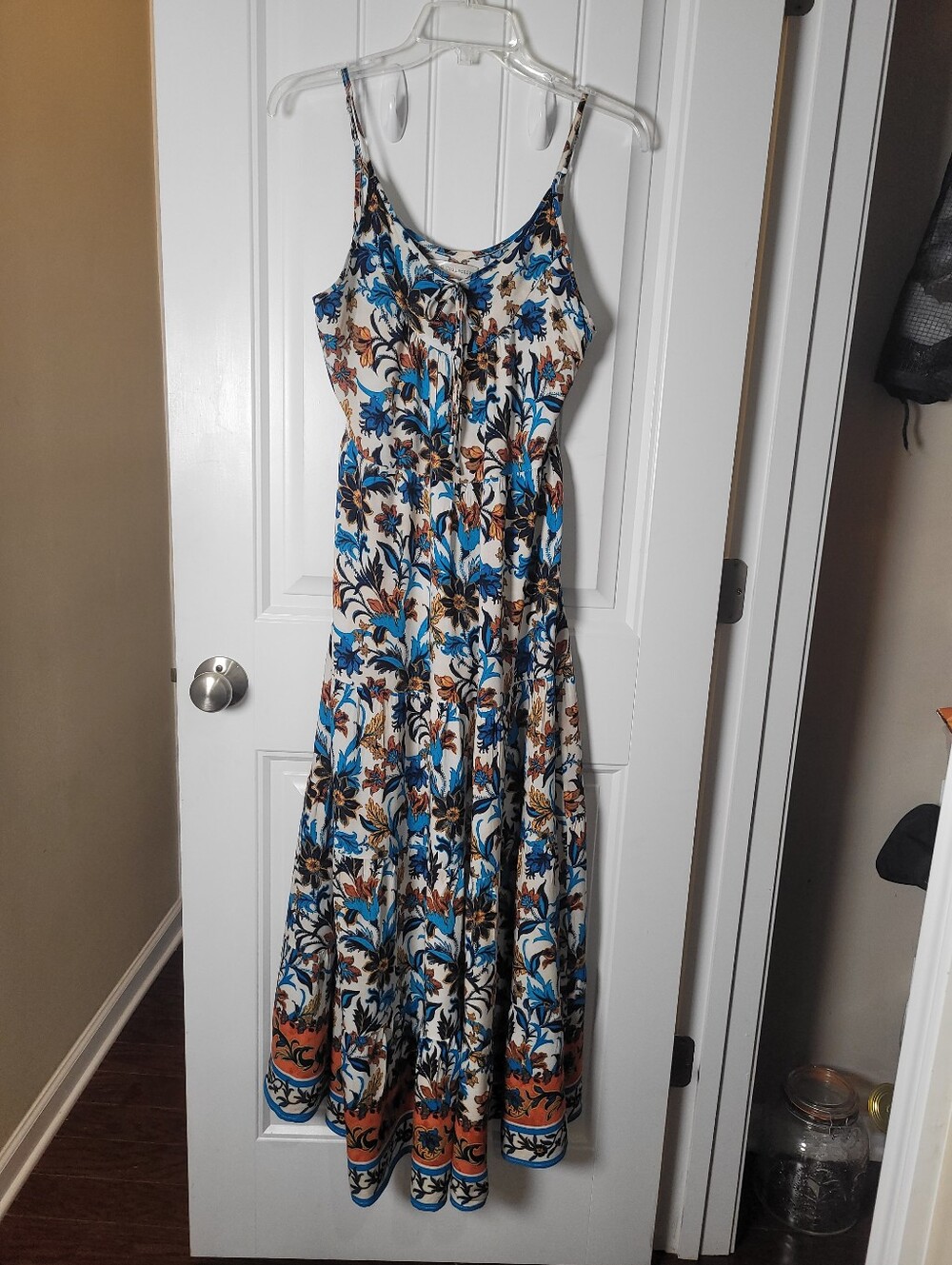 BOG Collective Floral Blue & Cream Maxi Sundress with Spaghetti Straps.  Size S
